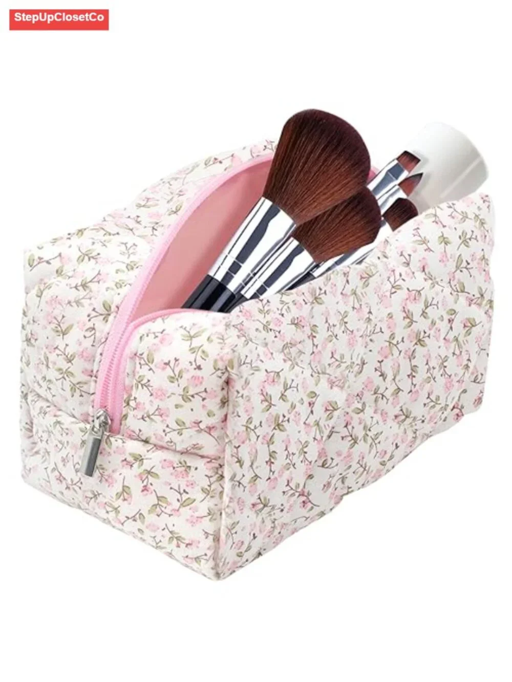Quilted Cotton Floral Makeup Bag Pouch Toiletry Organizer Travel Storage Zipper